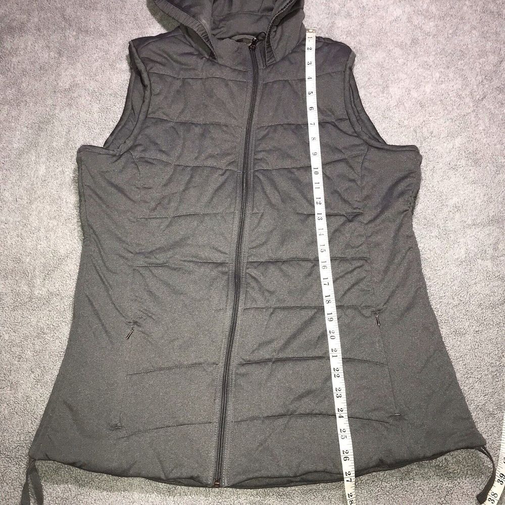 Calia by Carrie Underwood Womens‎ Large Gray Hooded Rutched Zip Puffer Vest - Picture 7 of 12